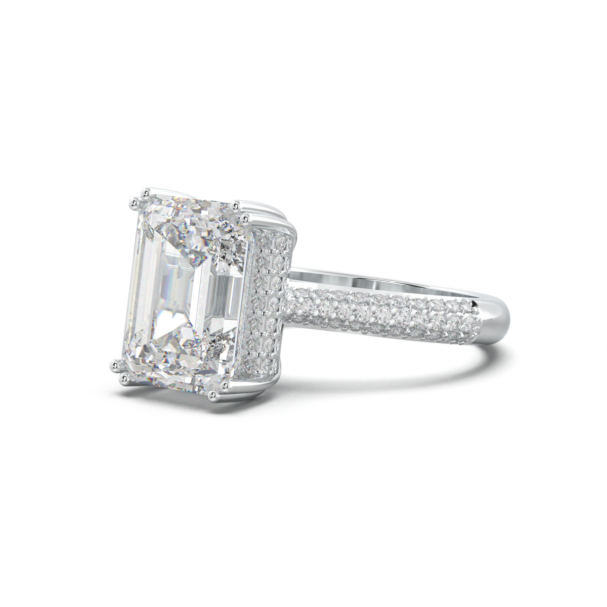 Emerald Double Pavé Engagement Ring