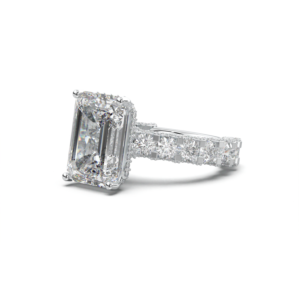 Emerald Diamond Band Engagement Ring