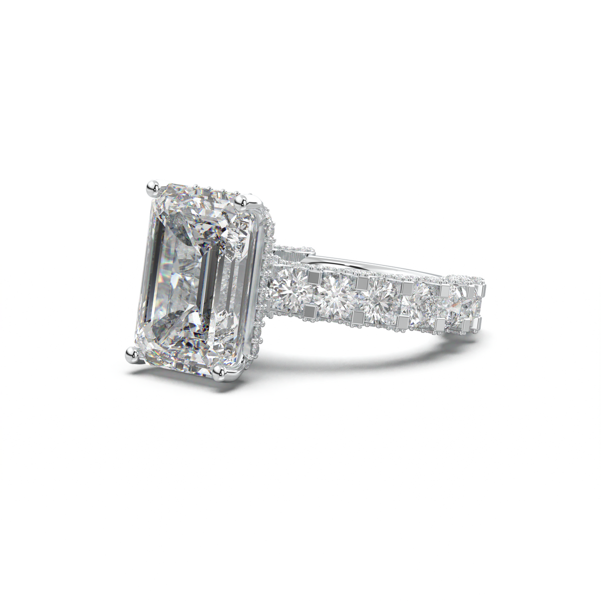 Emerald Diamond Band Engagement Ring