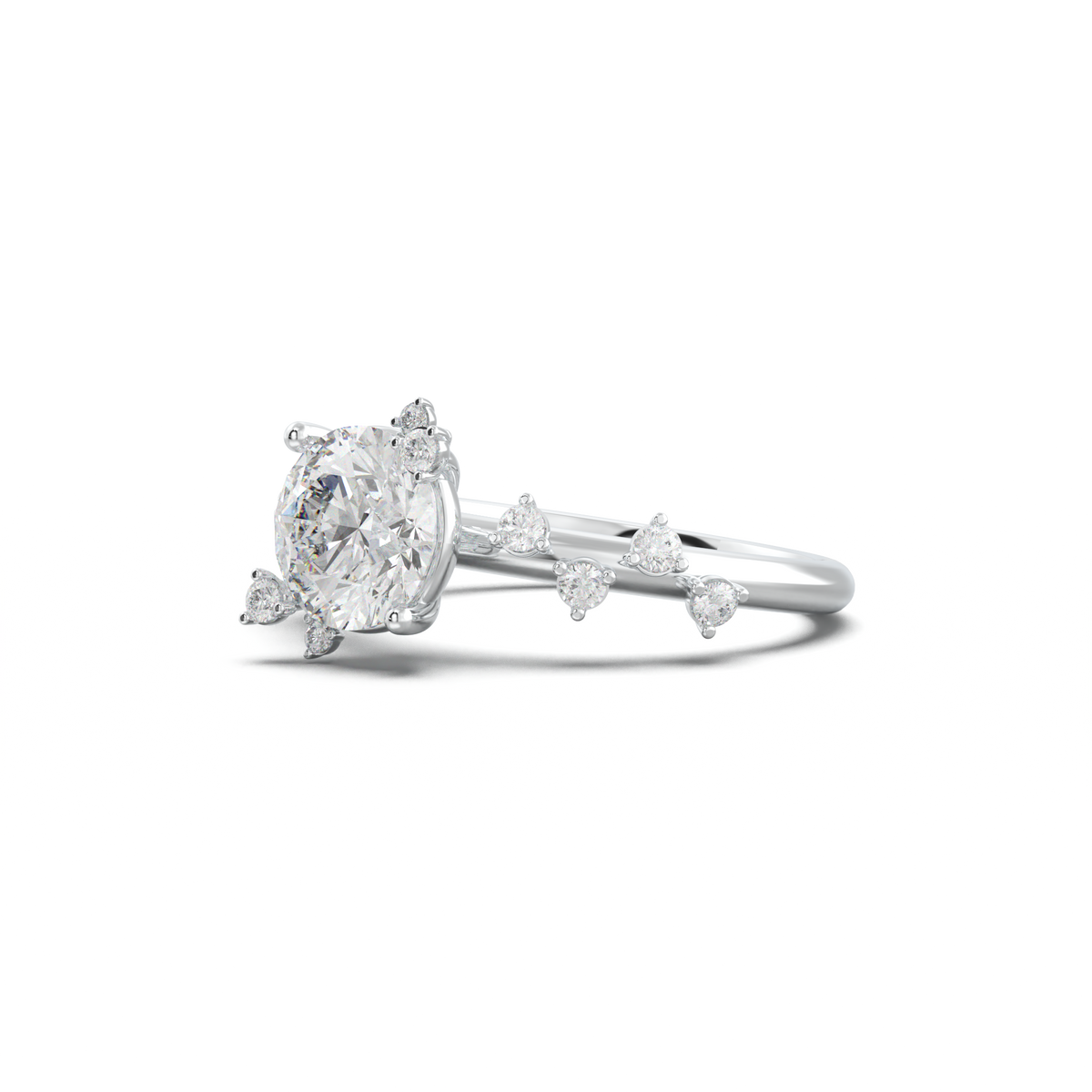 Round Botanical Accent Engagement Ring