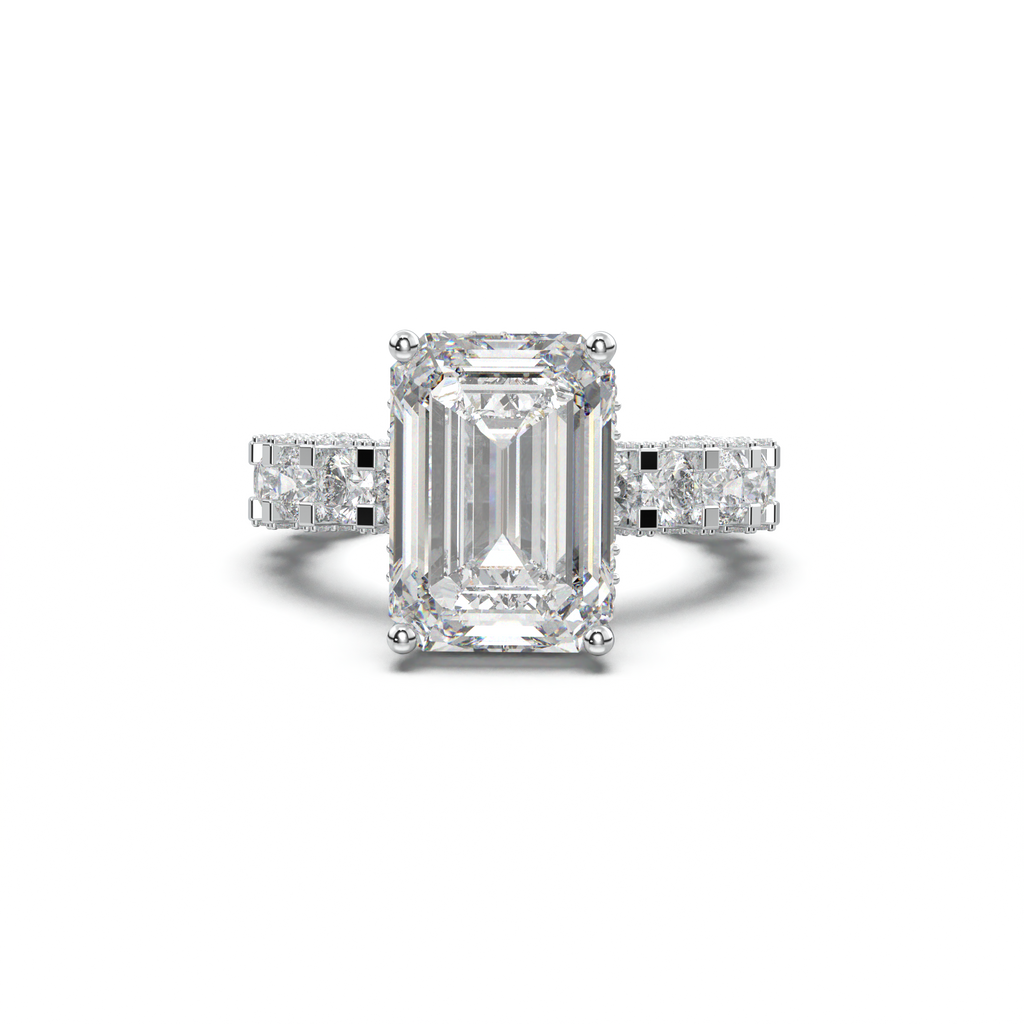 Emerald Diamond Band Engagement Ring