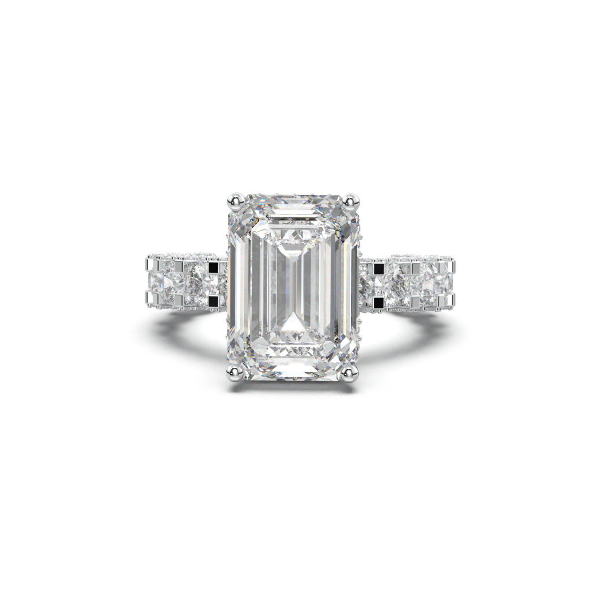 Emerald Diamond Band Engagement Ring