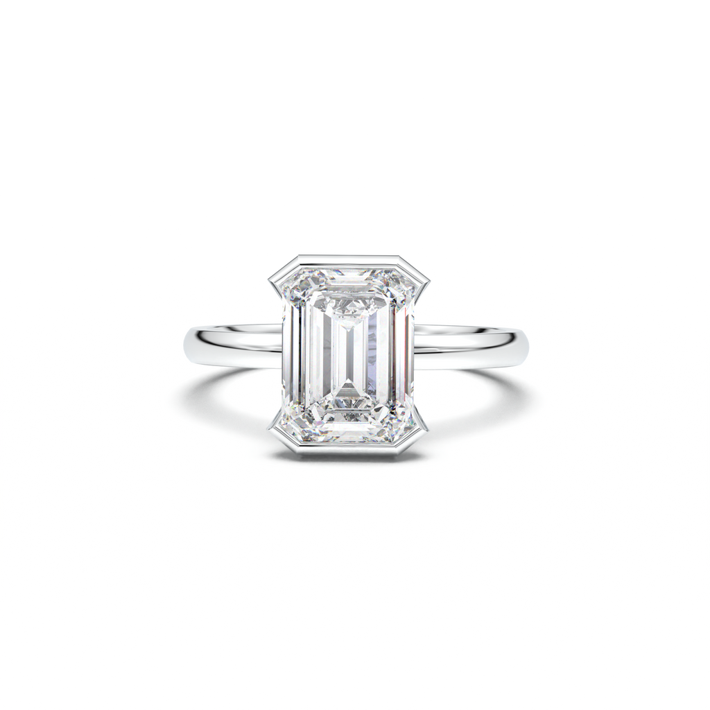 Emerald Cut Half-Bezel Engagement Ring