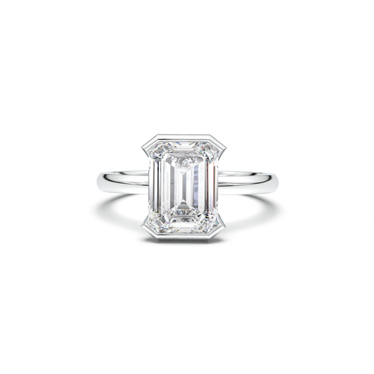 Emerald Cut Half-Bezel Engagement Ring