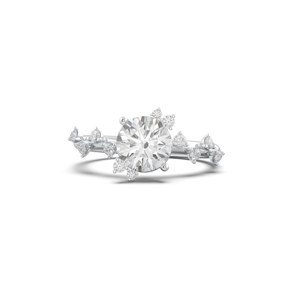 Round Botanical Accent Engagement Ring