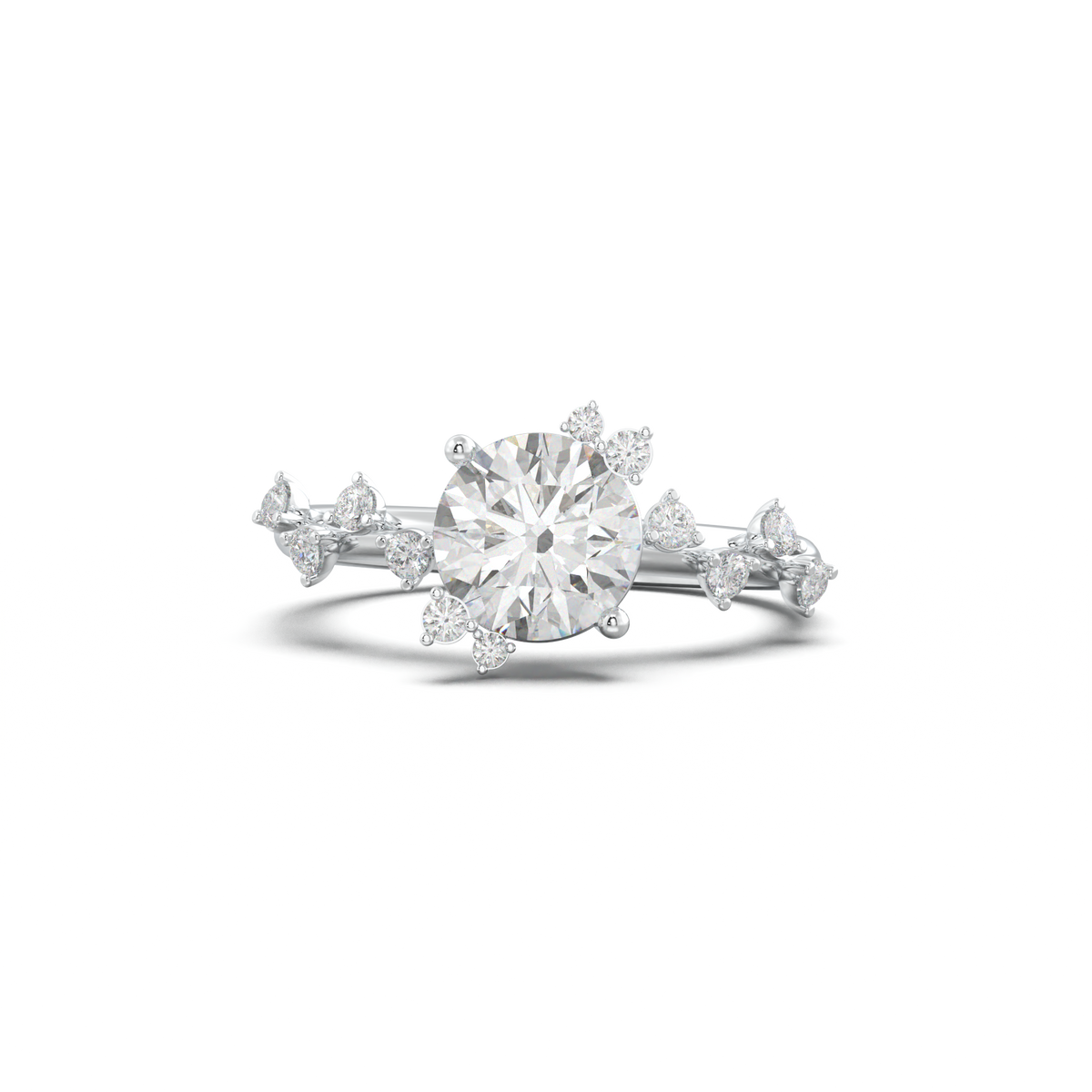 Round Botanical Accent Engagement Ring