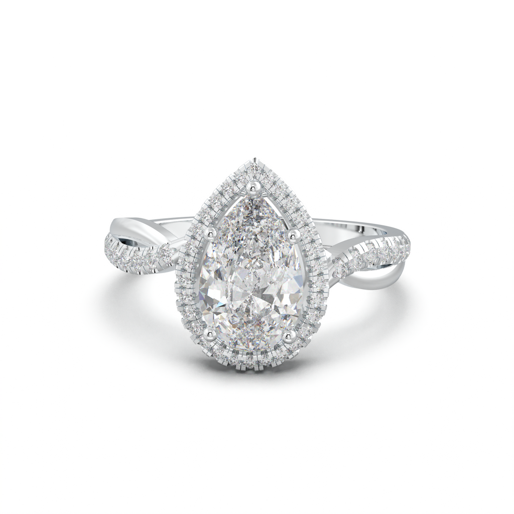 Pear Halo Twisted Pavé Engagement Ring