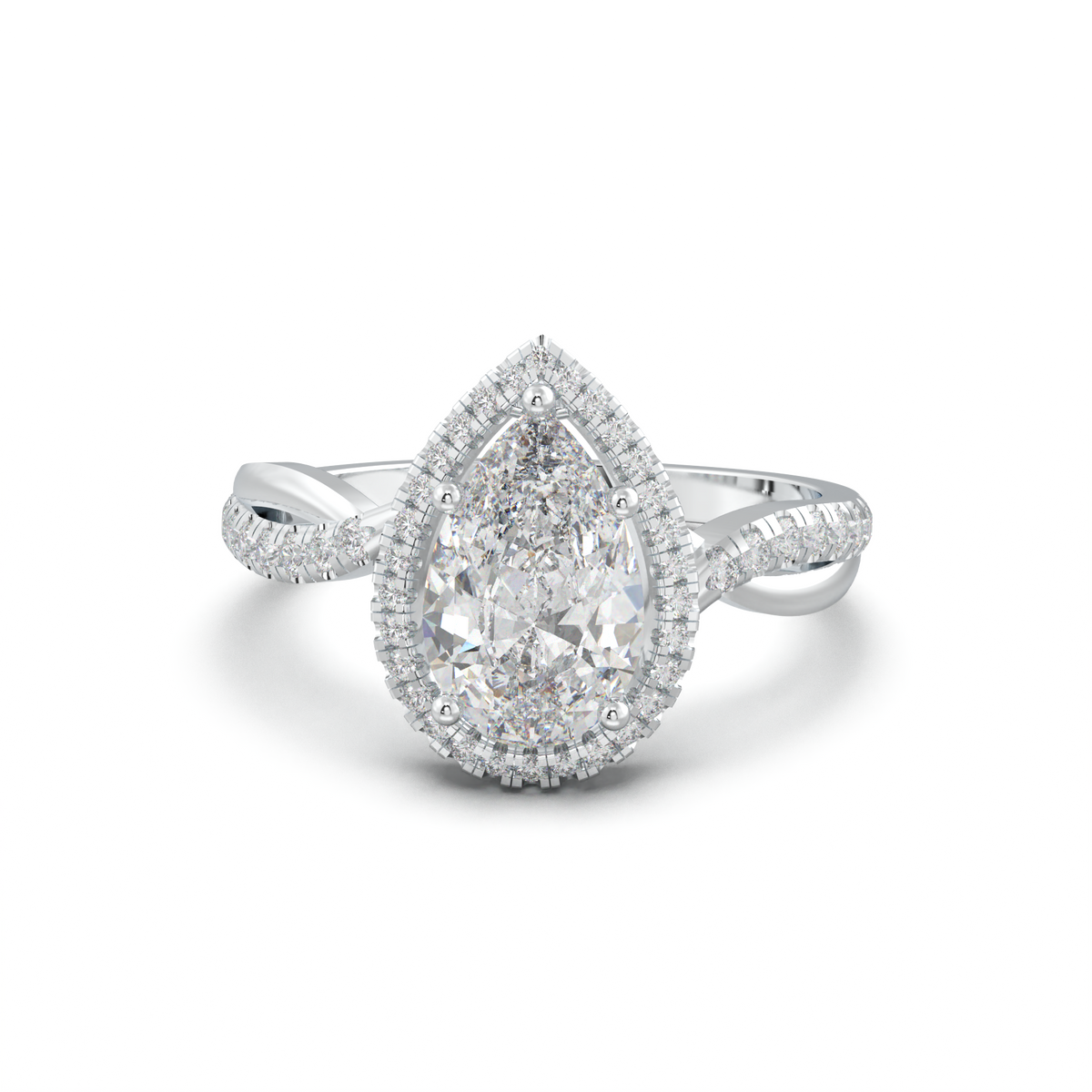 Pear Halo Twisted Pavé Engagement Ring
