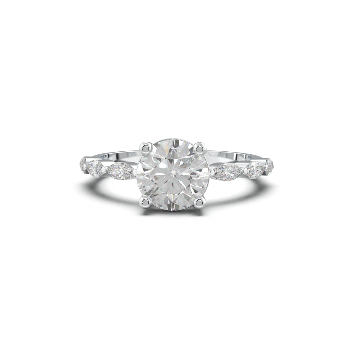 Round Marquise Side-Stone Engagement Ring