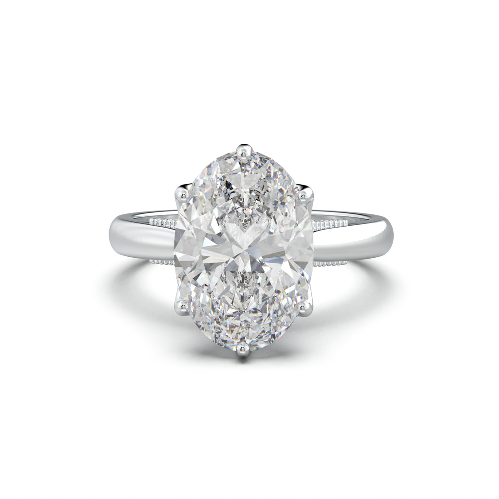 Oval Tulip Setting Hidden bridge Halo Engagement Ring