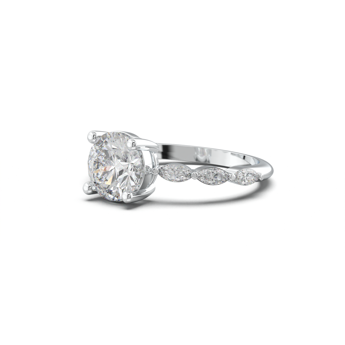 Round Marquise Side-Stone Engagement Ring
