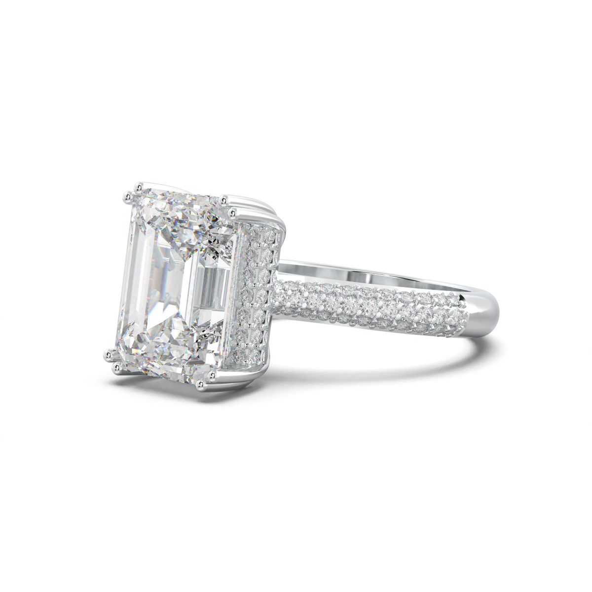 Emerald Double Pavé Engagement Ring
