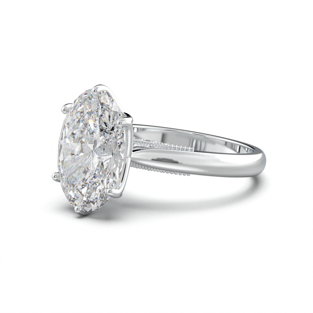 Oval Tulip Setting Hidden bridge Halo Engagement Ring