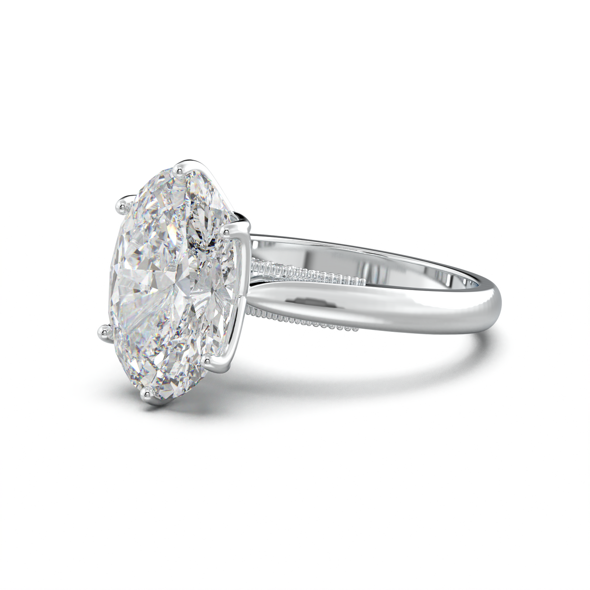Oval Tulip Setting Hidden bridge Halo Engagement Ring