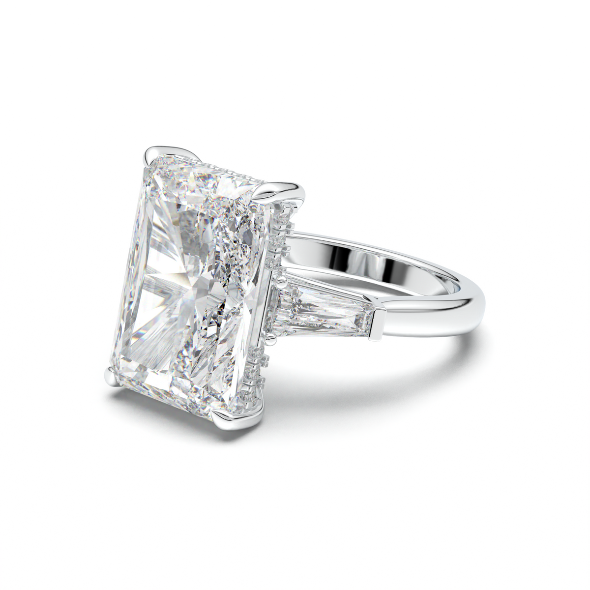 Radiant Baguette Hidden Halo Engagement Ring