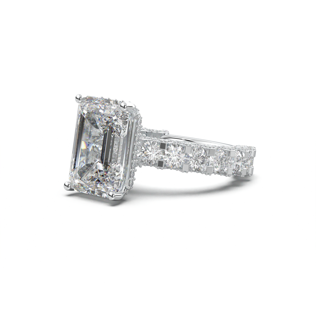 Emerald Diamond Band Engagement Ring