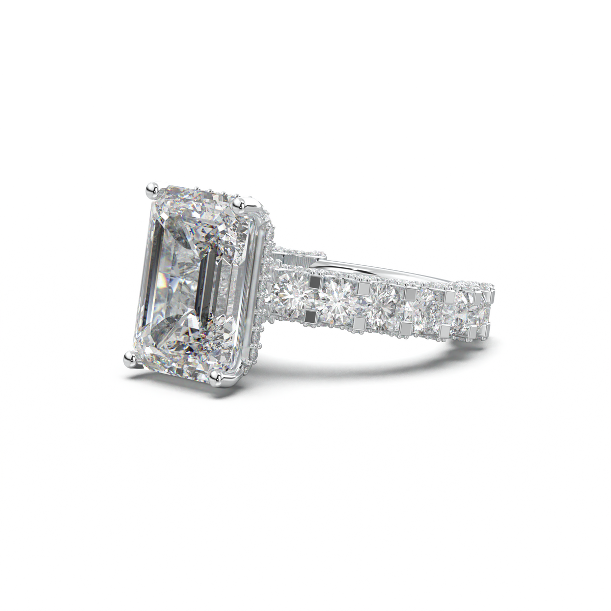 Emerald Diamond Band Engagement Ring