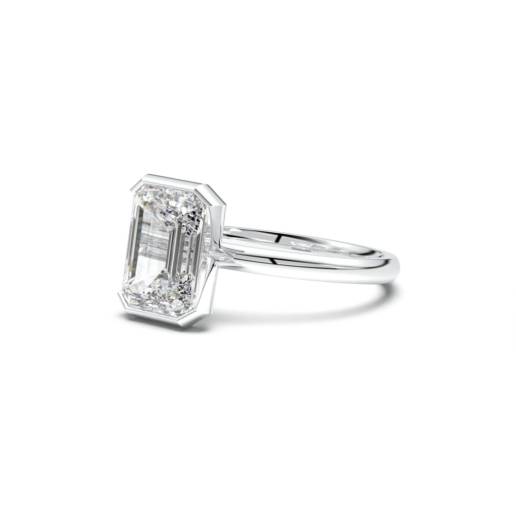 Emerald Cut Half-Bezel Engagement Ring