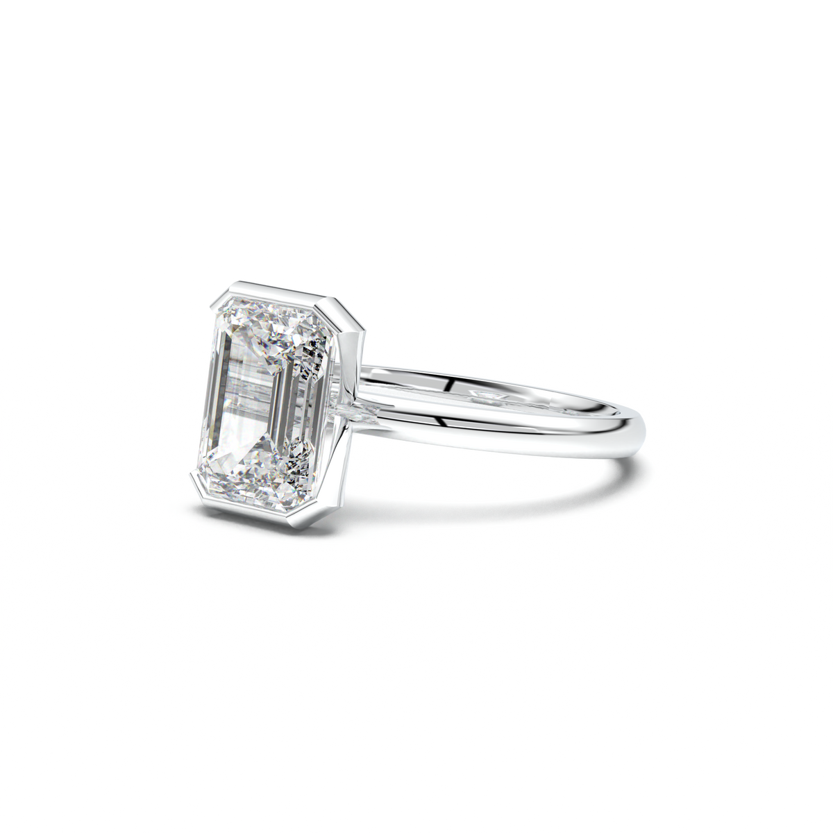 Emerald Cut Half-Bezel Engagement Ring