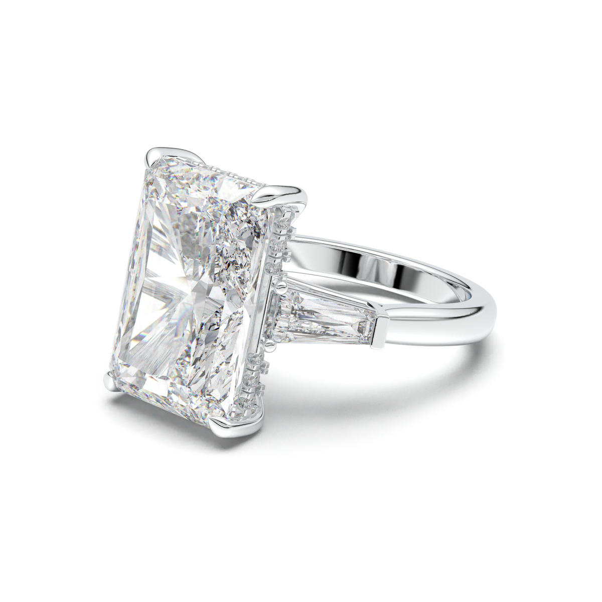 Radiant Baguette Hidden Halo Engagement Ring