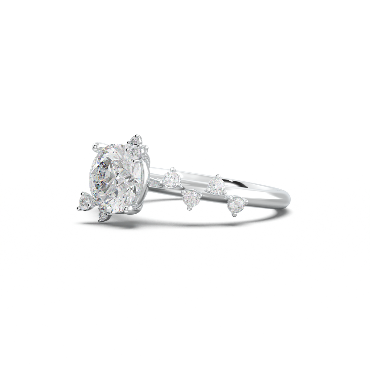 Round Botanical Accent Engagement Ring