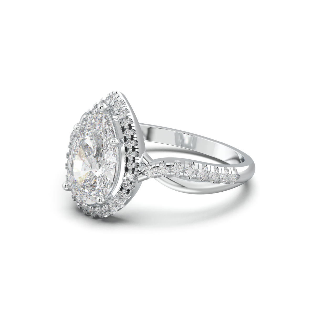 Pear Halo Twisted Pavé Engagement Ring