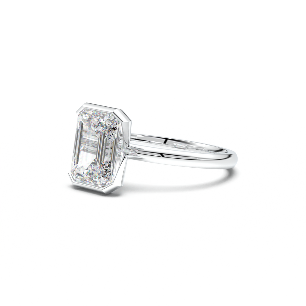 Emerald Cut Half-Bezel Engagement Ring