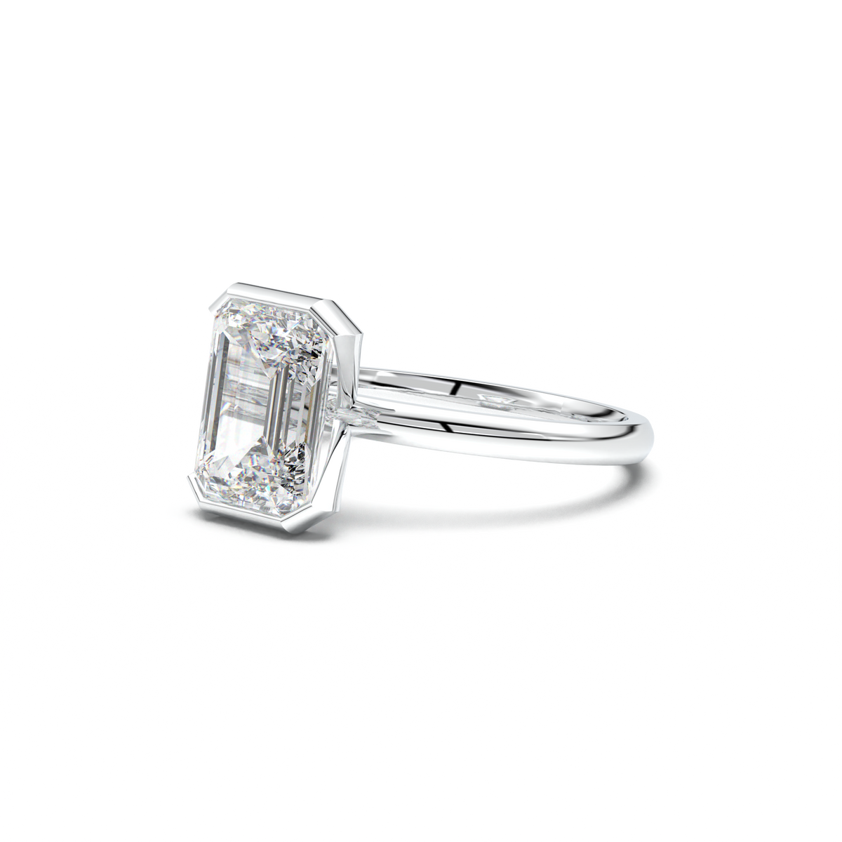 Emerald Cut Half-Bezel Engagement Ring