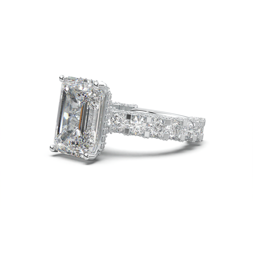 Emerald Diamond Band Engagement Ring