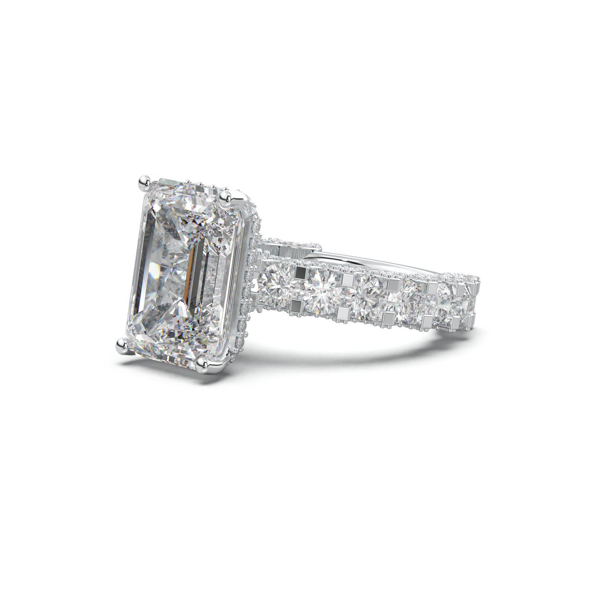 Emerald Diamond Band Engagement Ring