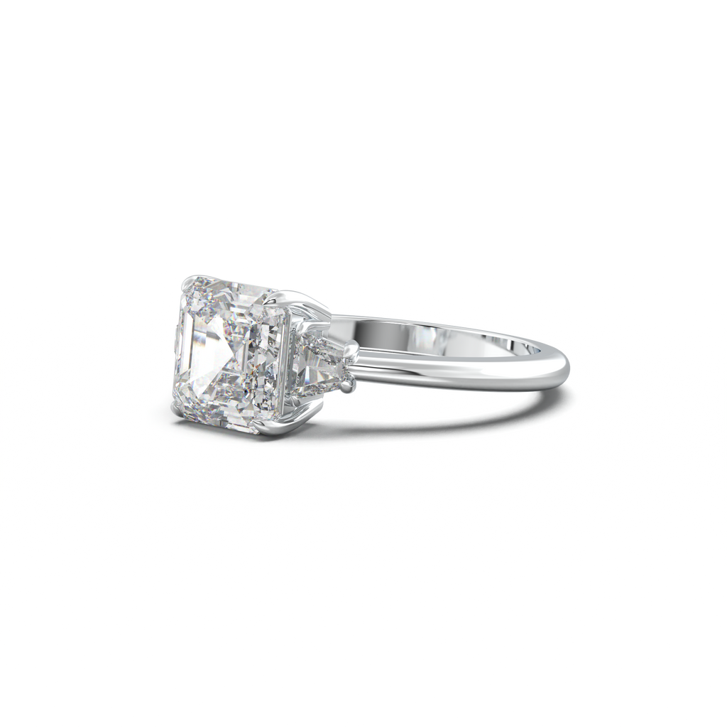Asscher Baguette Three-Stone Engagement Ring