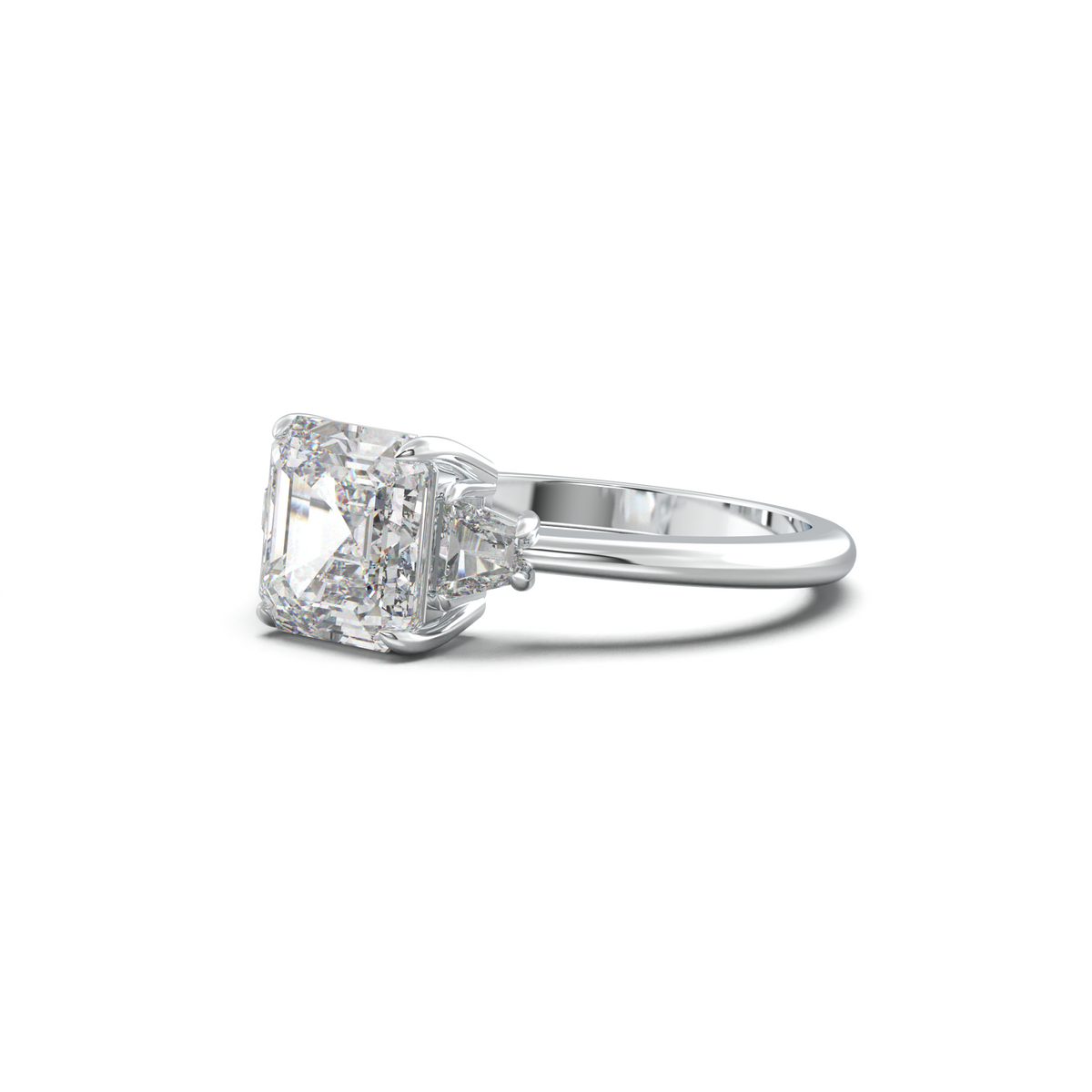 Asscher Baguette Three-Stone Engagement Ring