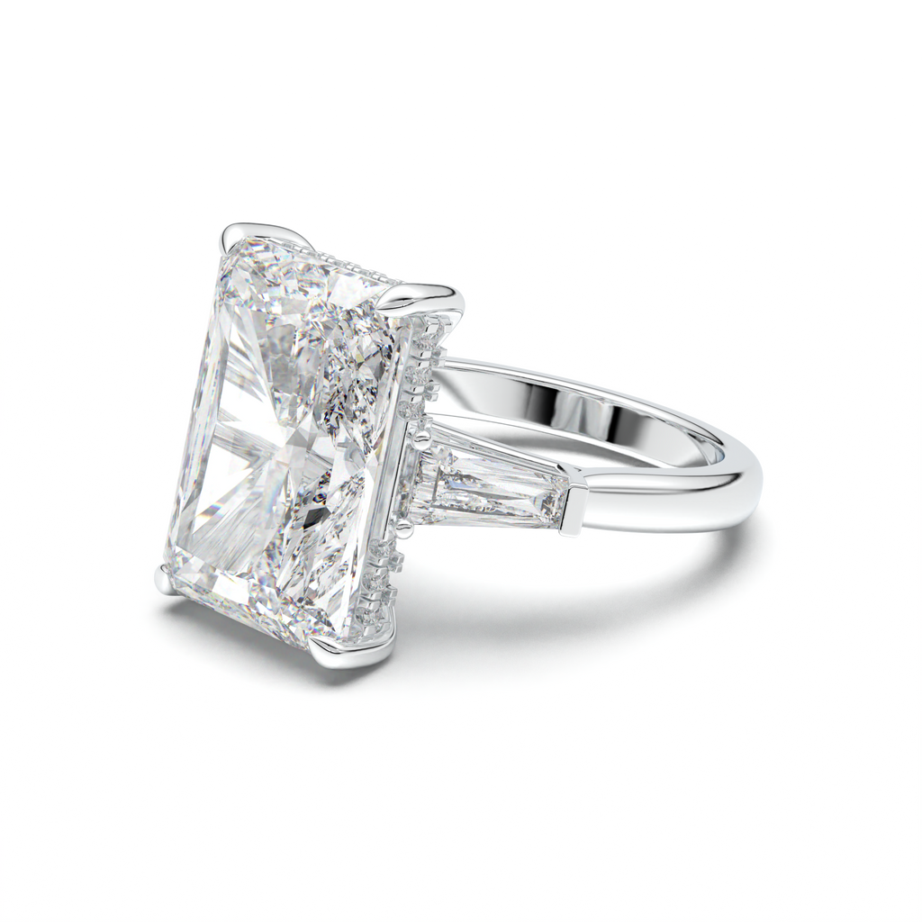 Radiant Baguette Hidden Halo Engagement Ring