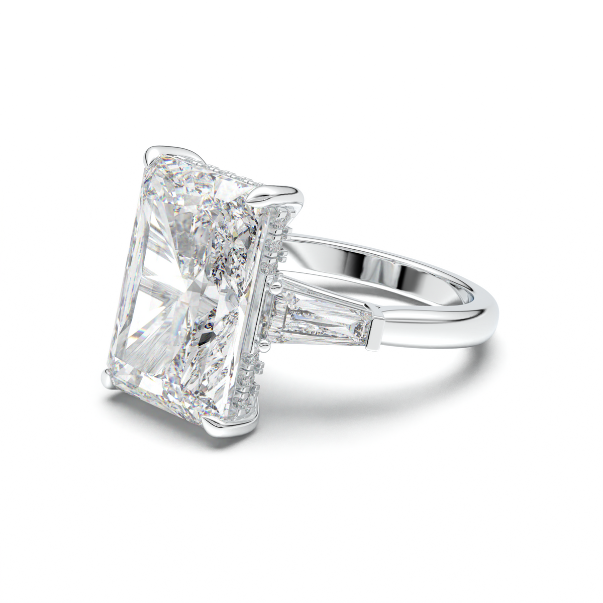 Radiant Baguette Hidden Halo Engagement Ring