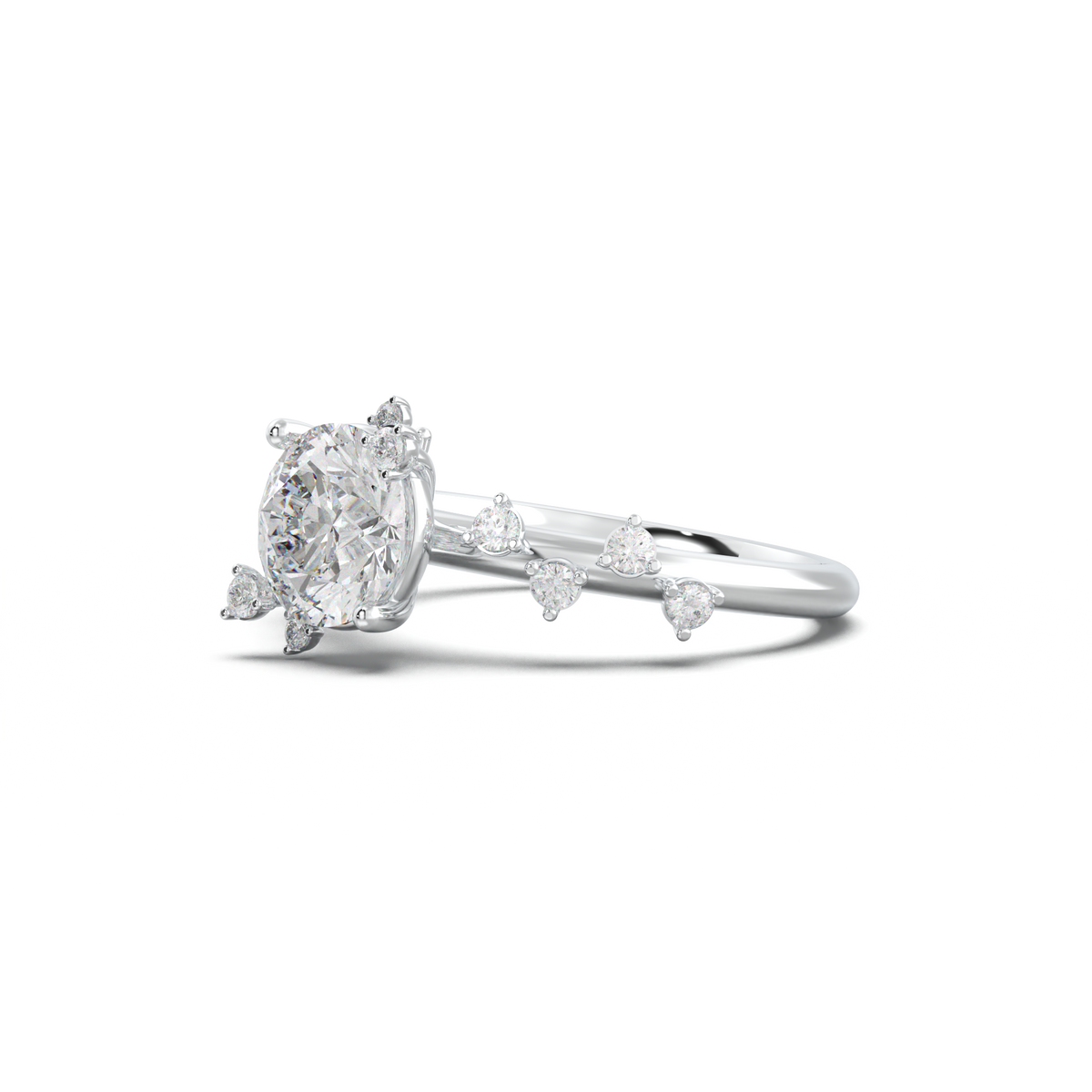 Round Botanical Accent Engagement Ring