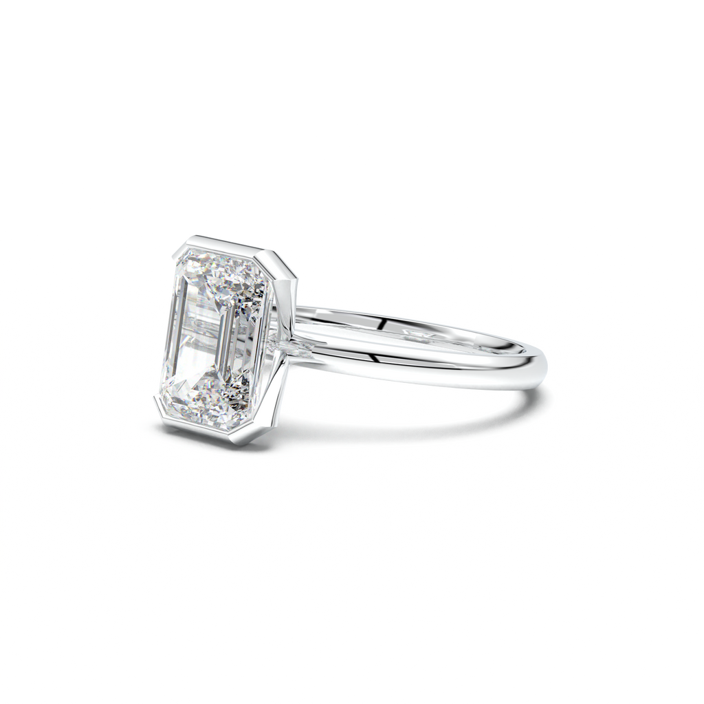 Emerald Cut Half-Bezel Engagement Ring