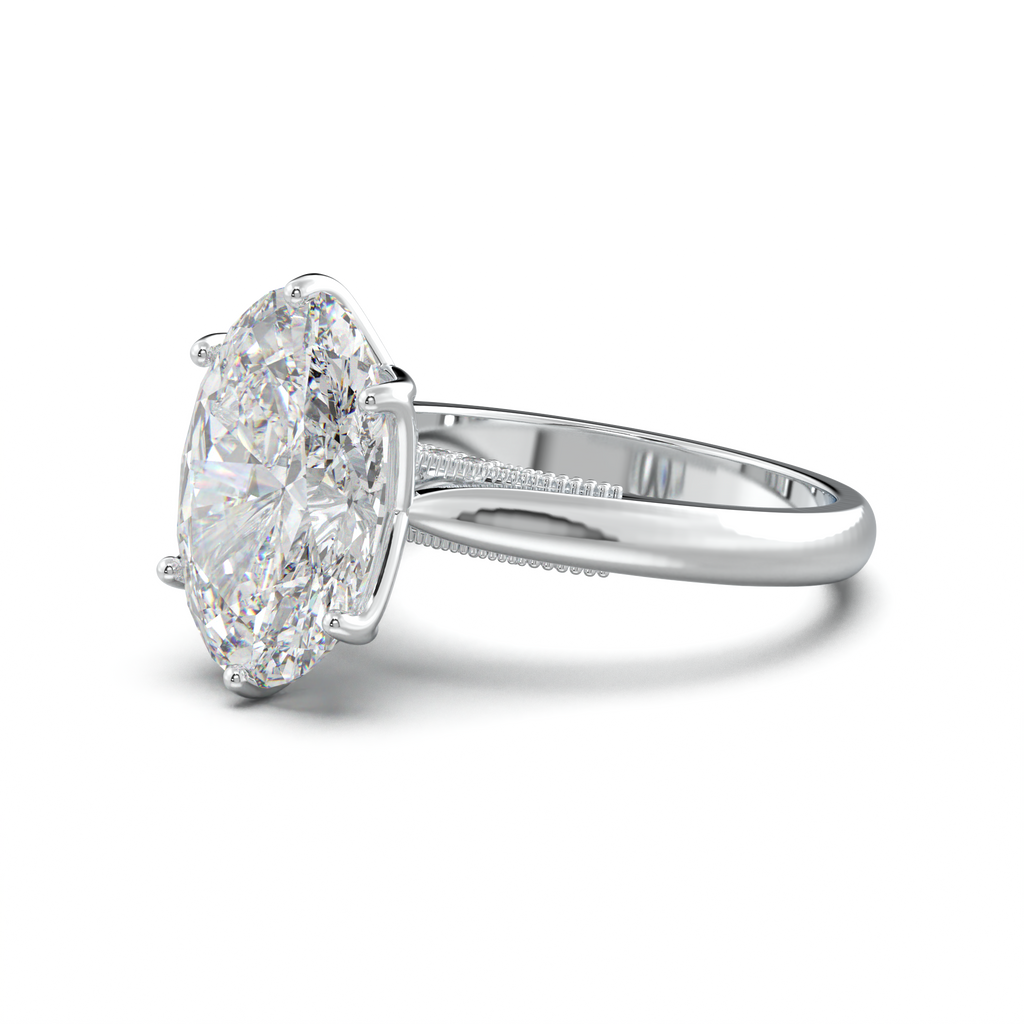 Oval Tulip Setting Hidden bridge Halo Engagement Ring