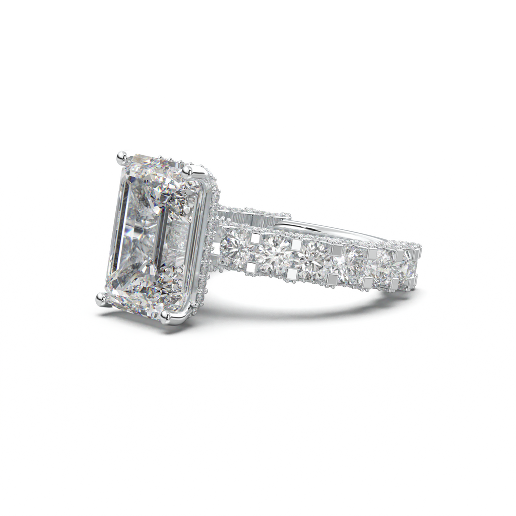 Emerald Diamond Band Engagement Ring