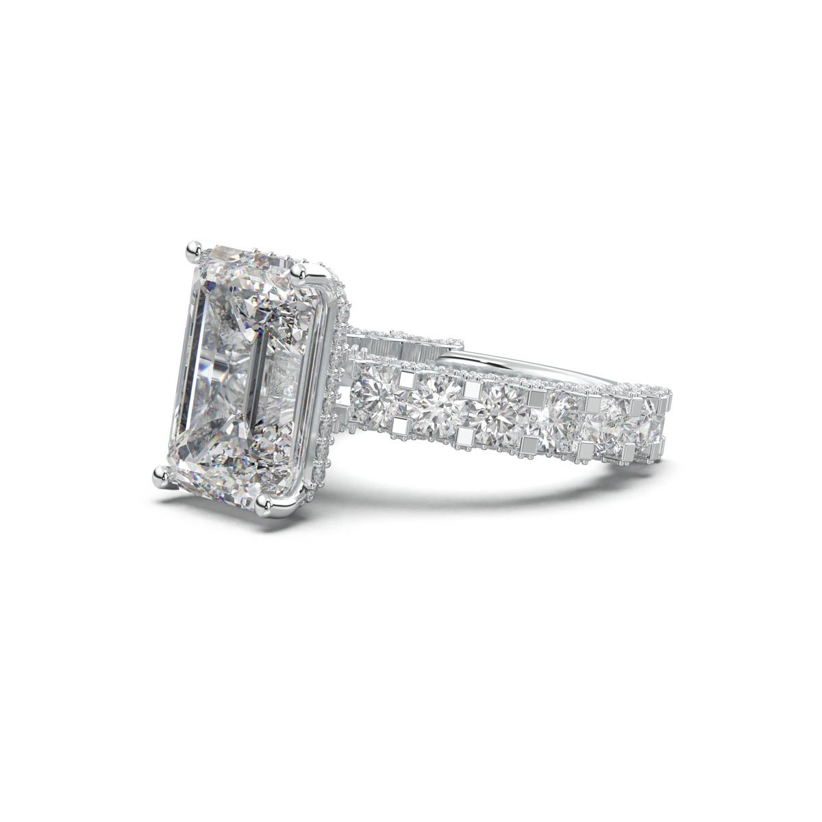 Emerald Diamond Band Engagement Ring