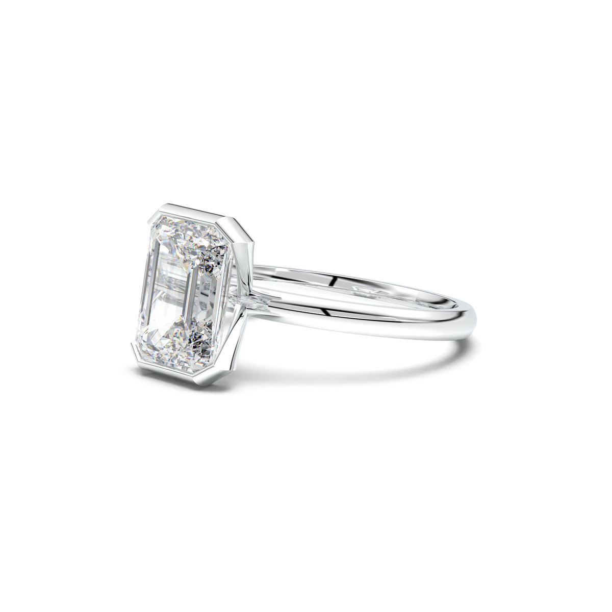 Emerald Cut Half-Bezel Engagement Ring