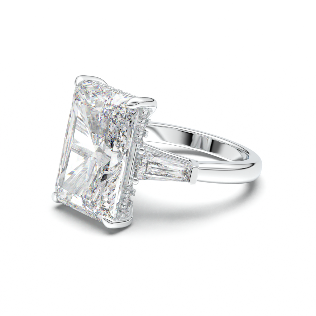 Radiant Baguette Hidden Halo Engagement Ring