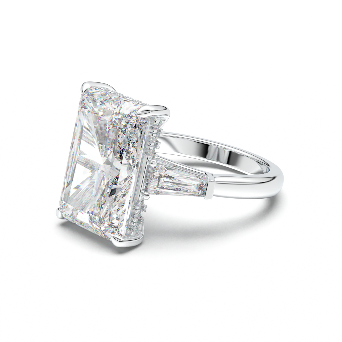 Radiant Baguette Hidden Halo Engagement Ring