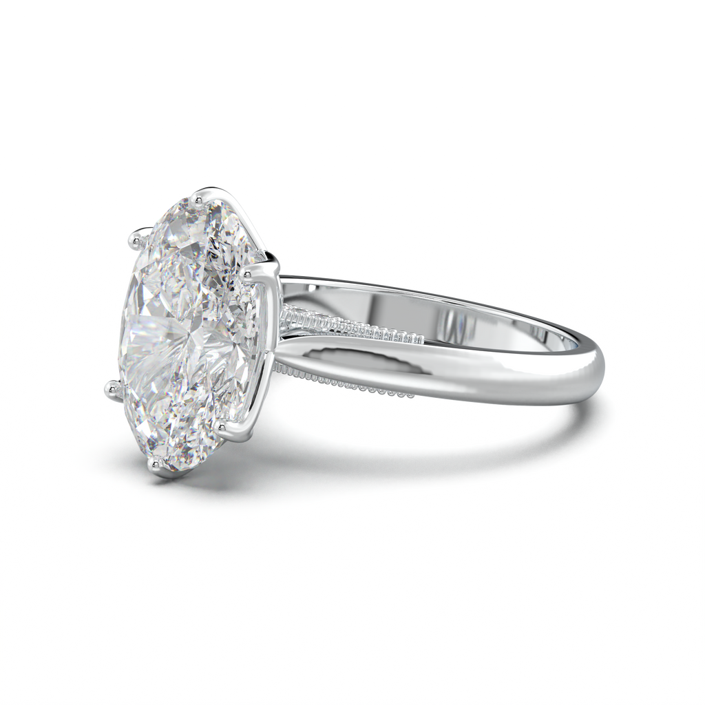 Oval Tulip Setting Hidden bridge Halo Engagement Ring