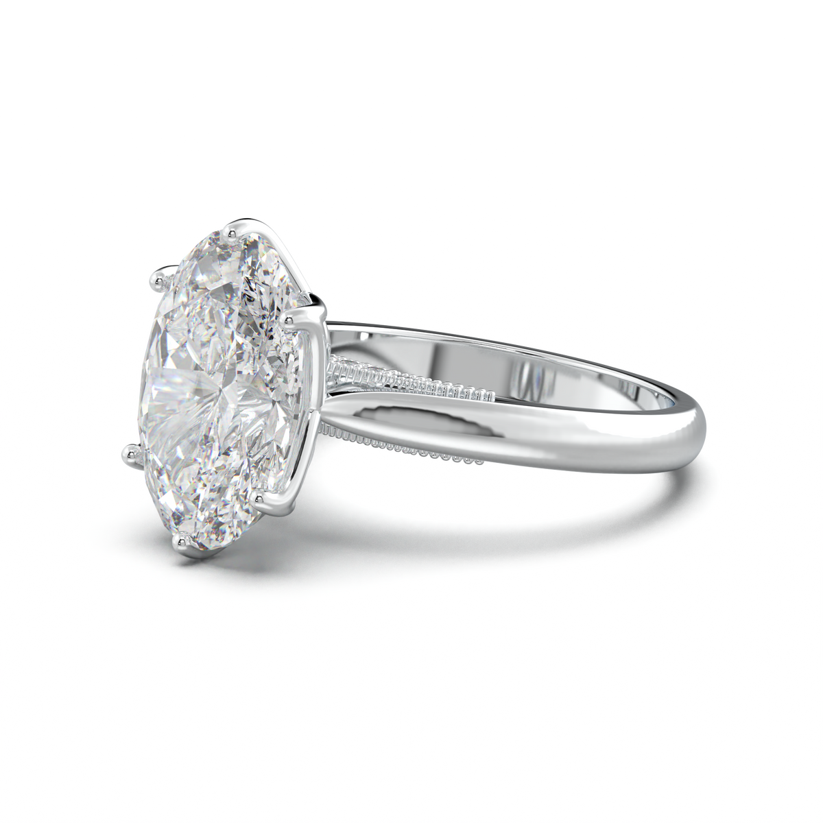 Oval Tulip Setting Hidden bridge Halo Engagement Ring