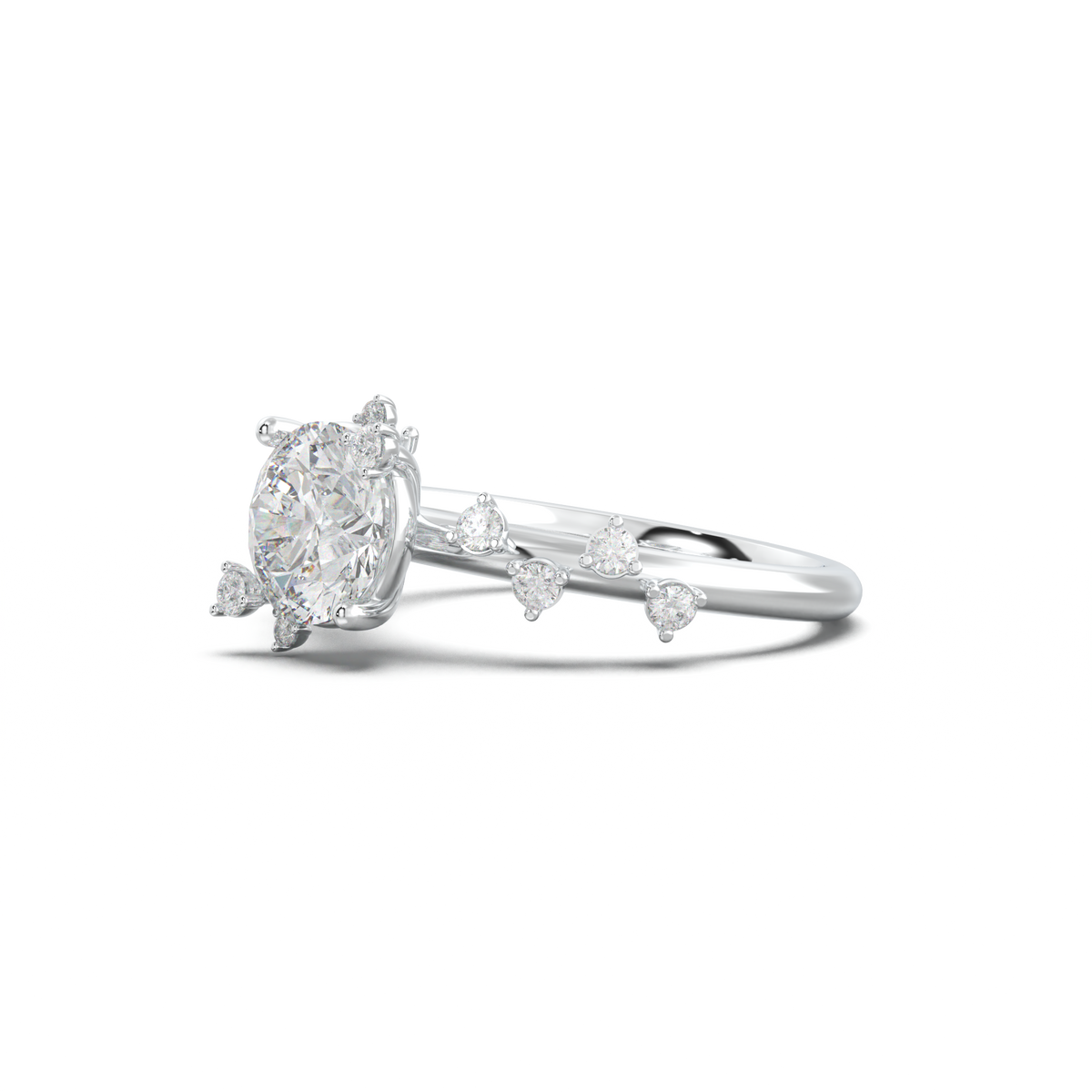 Round Botanical Accent Engagement Ring