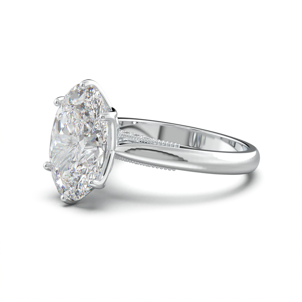 Oval Tulip Setting Hidden bridge Halo Engagement Ring