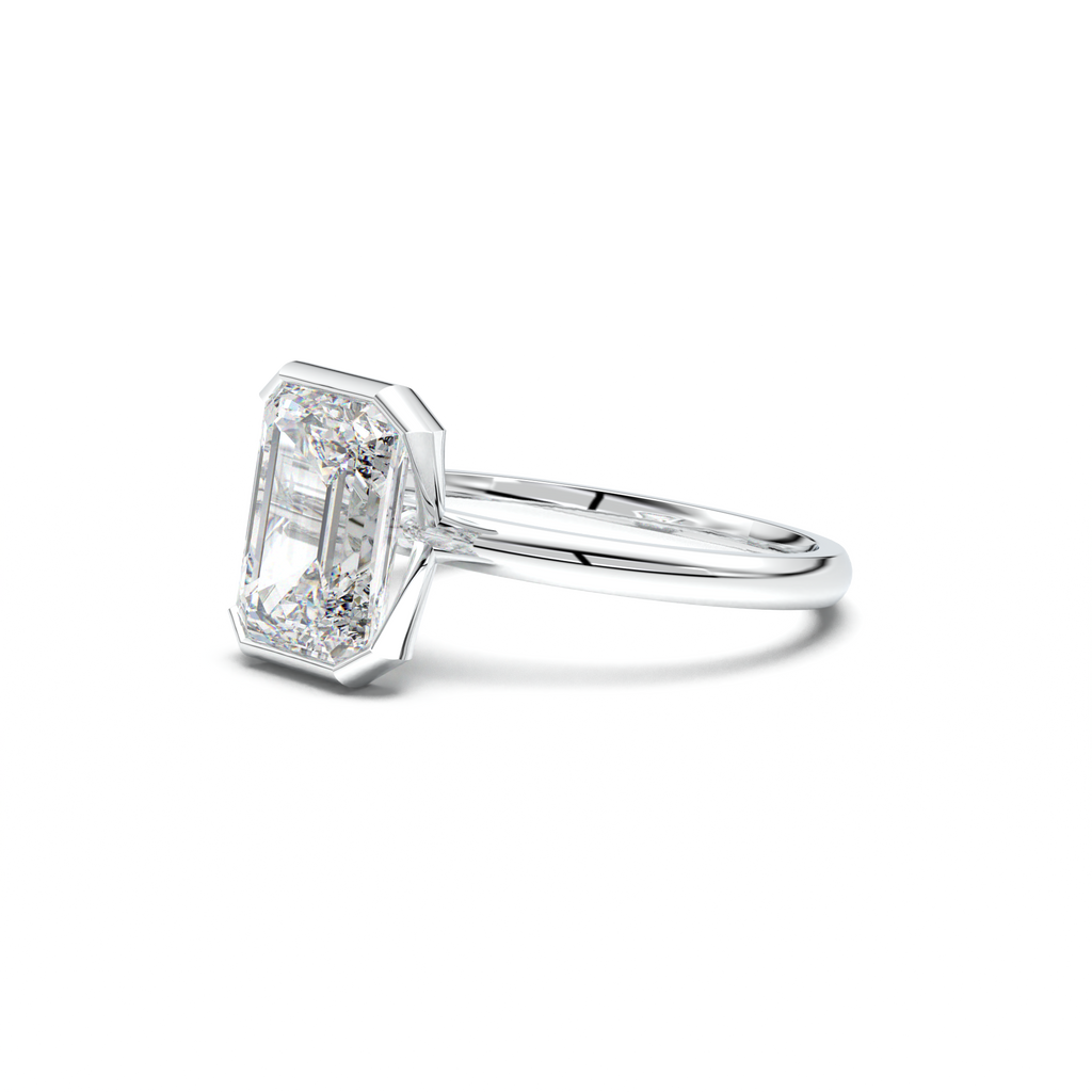 Emerald Cut Half-Bezel Engagement Ring