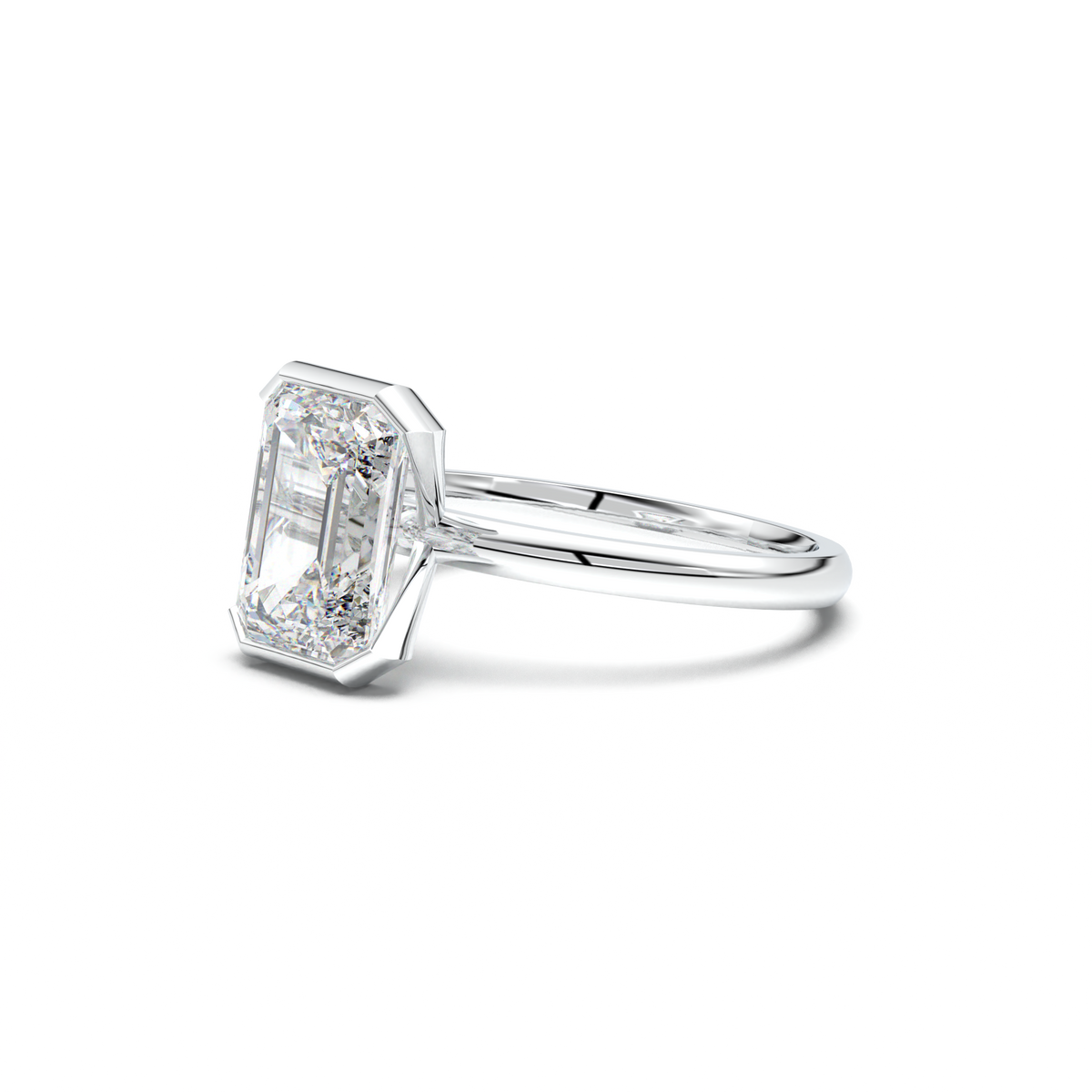 Emerald Cut Half-Bezel Engagement Ring