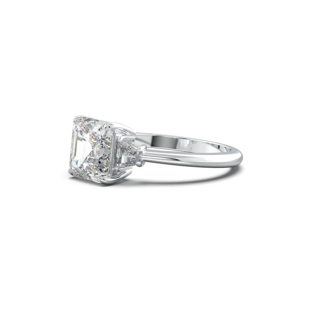 Asscher Baguette Three-Stone Engagement Ring