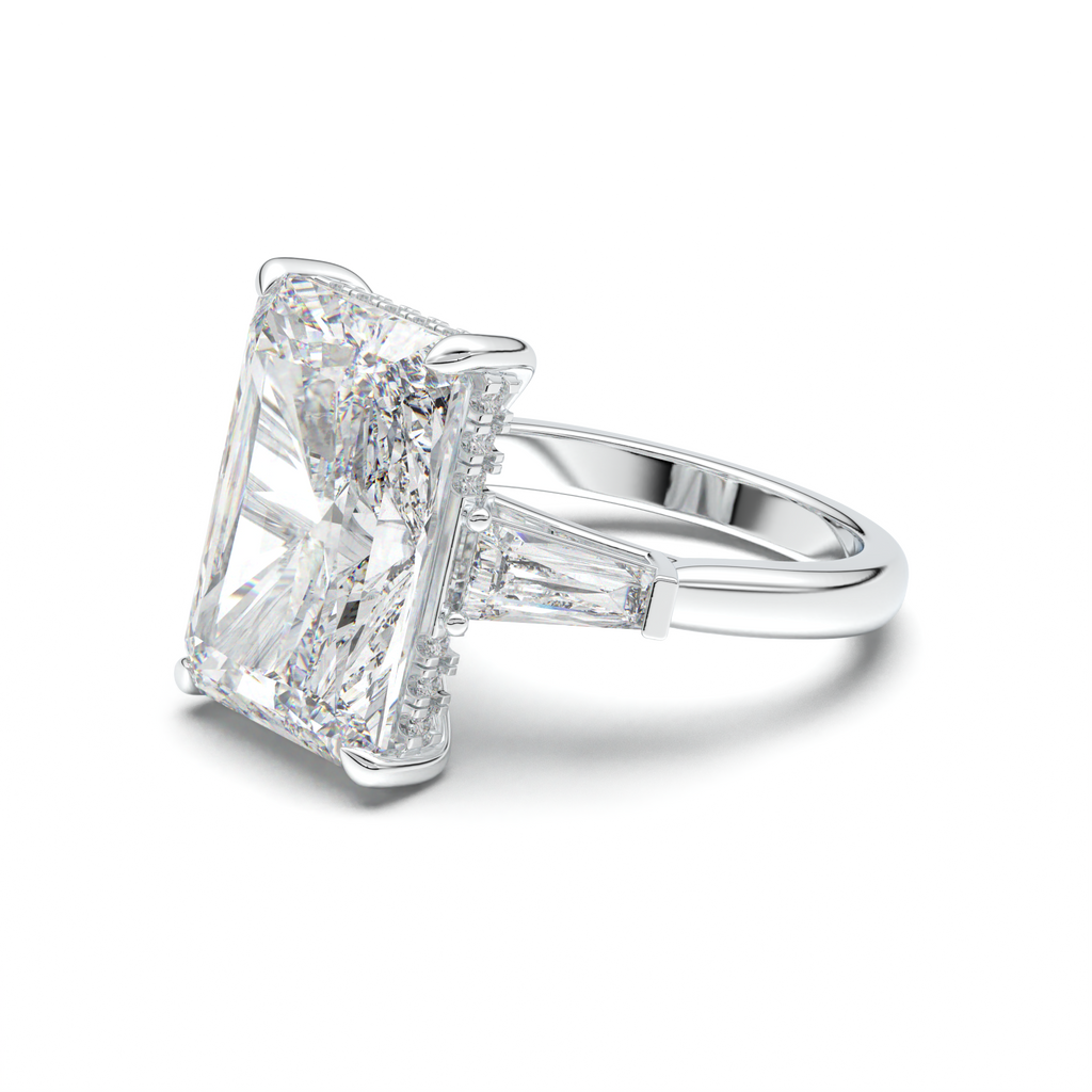 Radiant Baguette Hidden Halo Engagement Ring